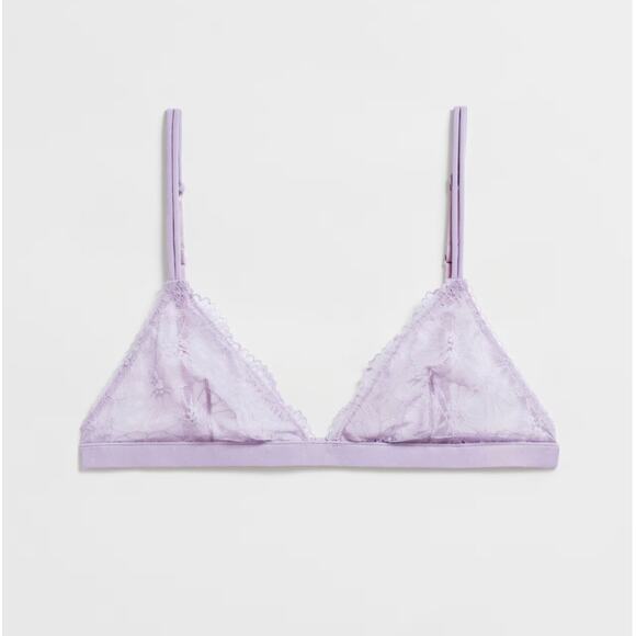 & Other Stories 12 Floral Lace Triangle Sheer Bra Pastel Purple Adjustable Strap - Picture 1 of 10